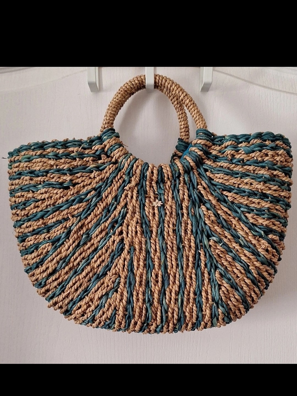 Cappelli Straworld Teal and Natural Braided Straw Tote